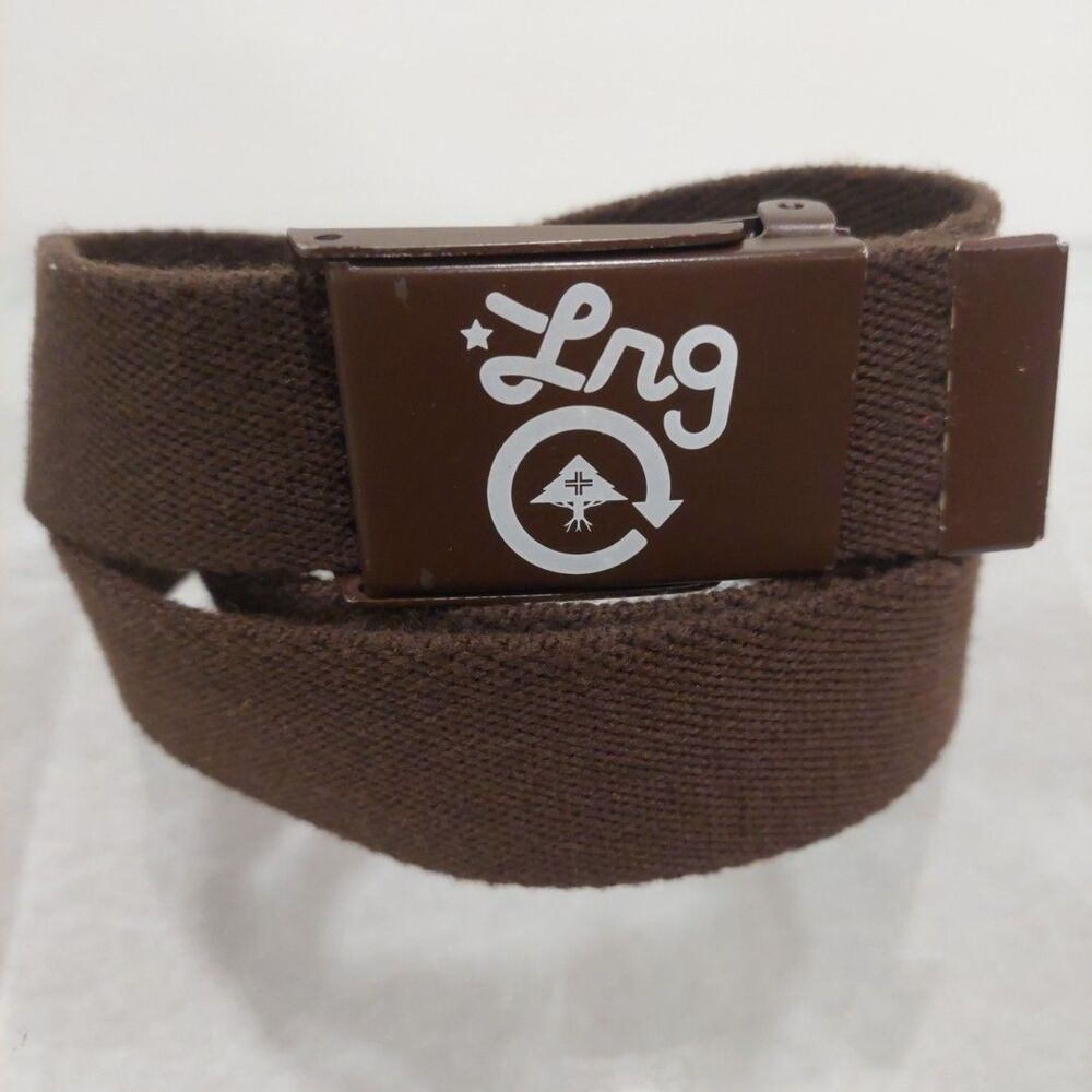 Vintage LRG Lifted Research Group Brown Canvas Ratchet Belt Buckle Logo Sz M